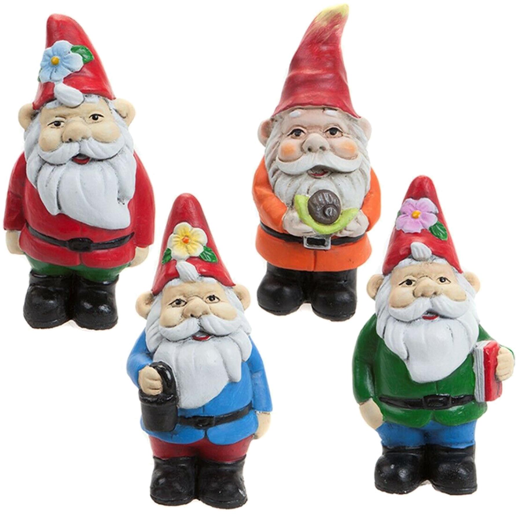 Set of 4 Mini Garden Gnomes - Garden Plant Pot Lawn Ornament