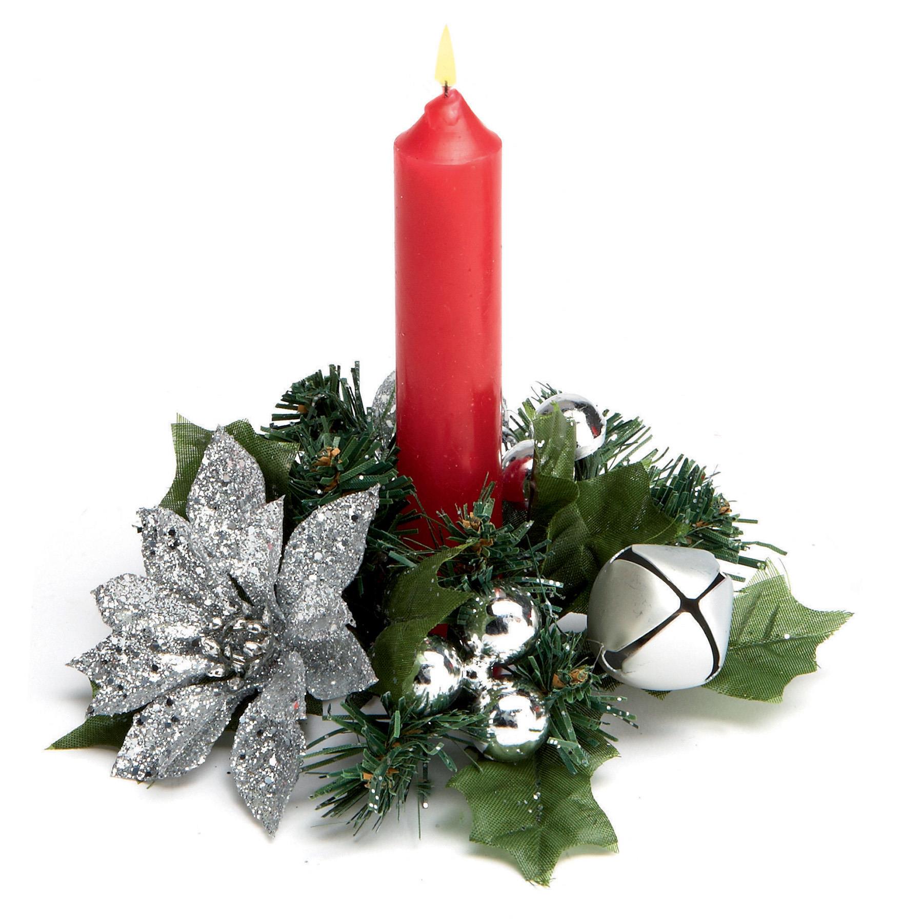 Christmas Poinsettia Candle Ring Table Centrepiece 13cm - Silver