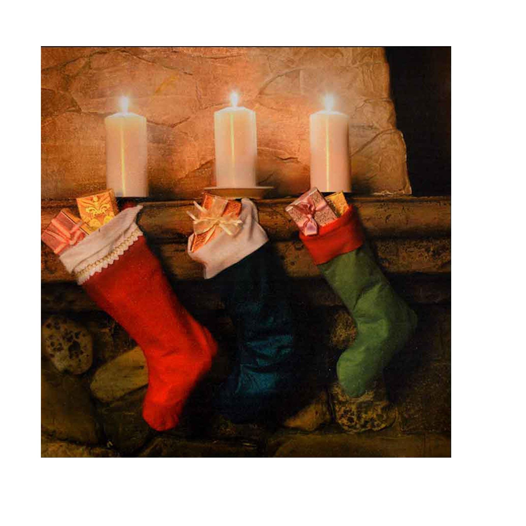 Christmas 30cm x 30cm LED Light up Canvas Picture - Stocking DP14