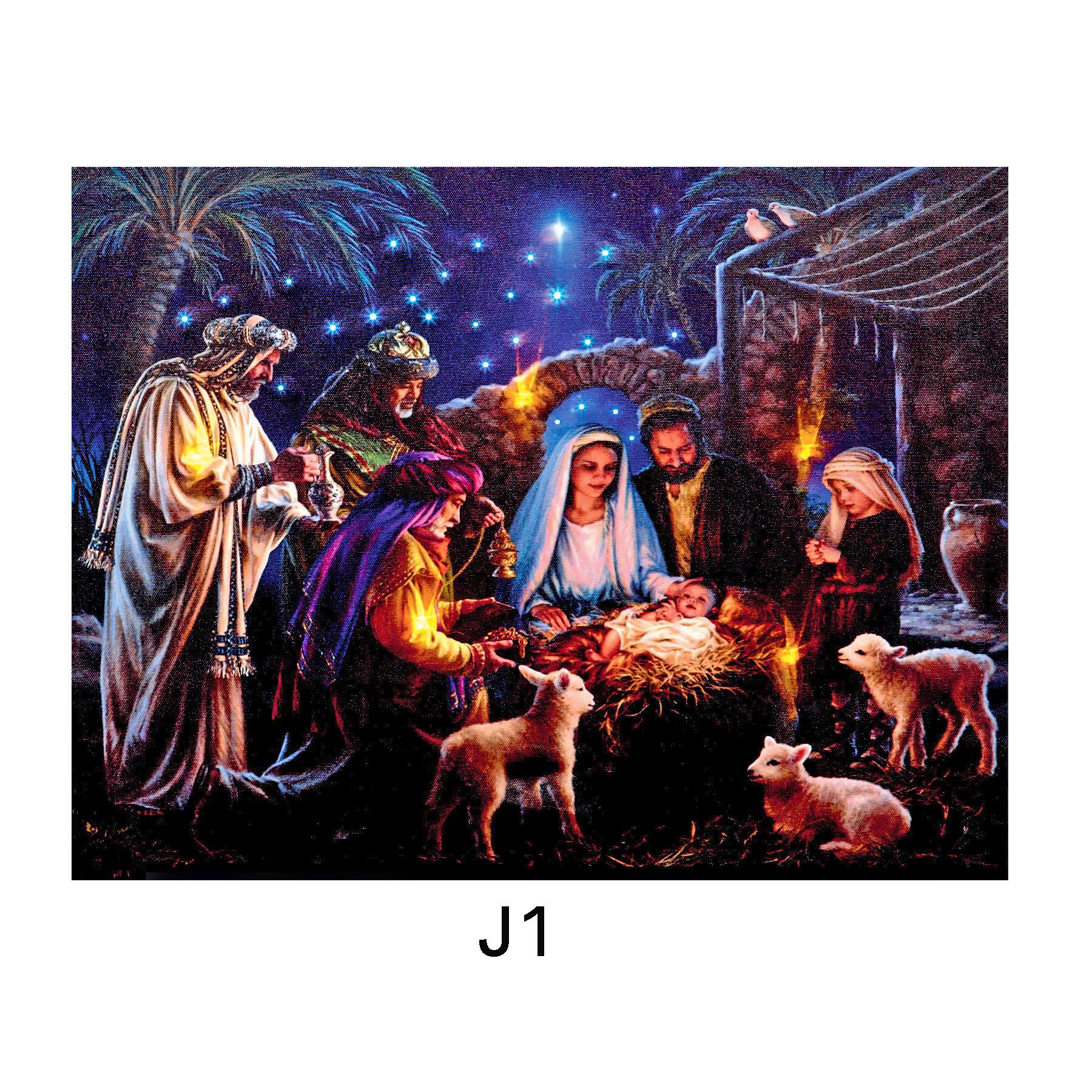 Christmas Nativity Canvas Picture LED Light up 40cm x 30cm - J1