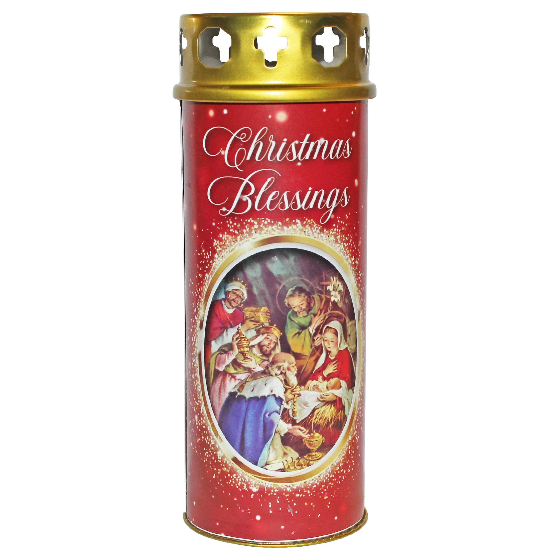 Nativity Pillar Candle and Windproof Cap and Prayer - Christmas Blessings
