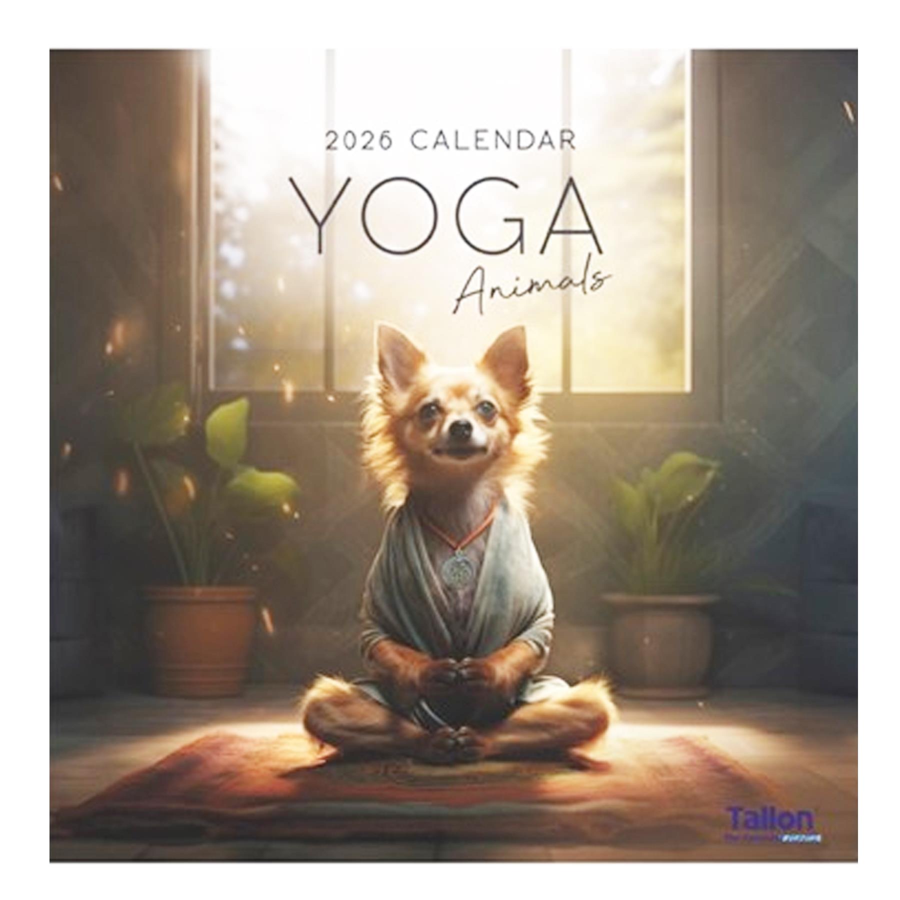 2026 16 Month Calendar Square Wall Hanging Yoga Animals - Dog Cover