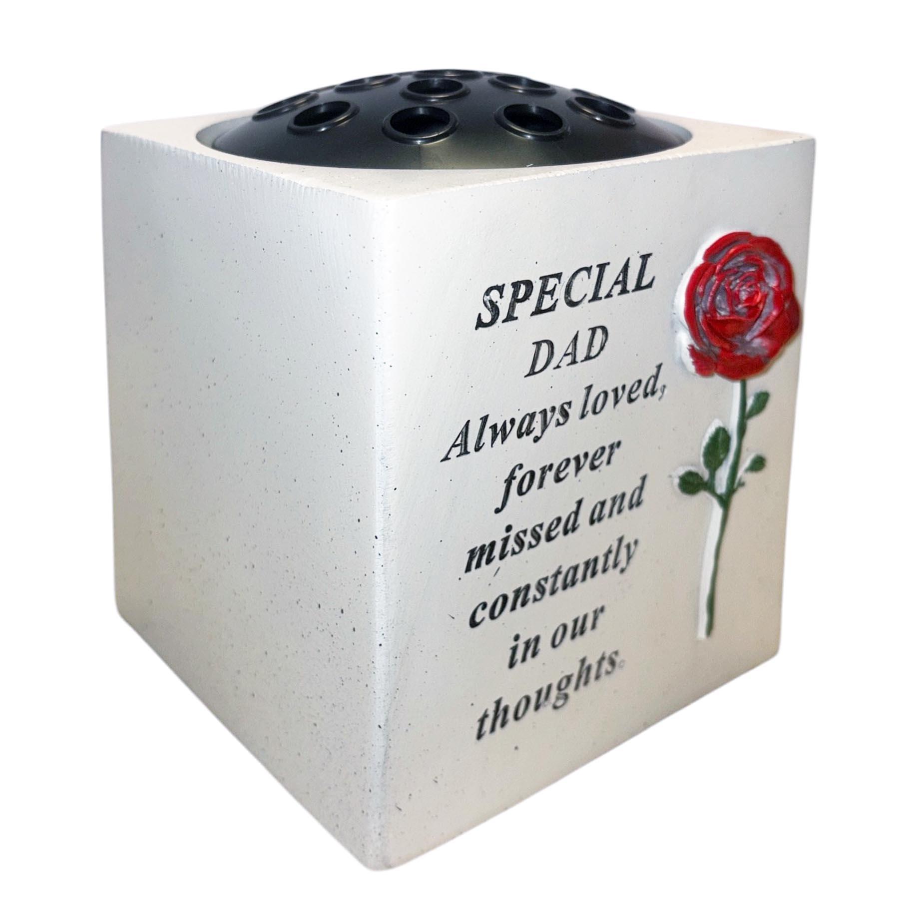 Memorial Rose Bowl for Dad Graveside Flower Vase with 3D Red Rose