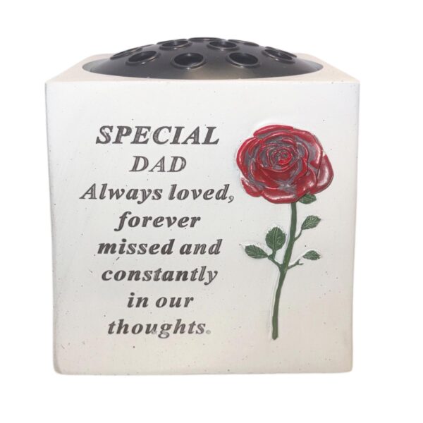 Memorial Rose Bowl for Dad Graveside Flower Vase with 3D Red Rose