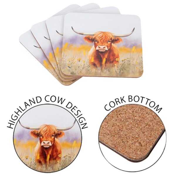 image488605583.jpg Highland Cow Coasters Pack of 4 With Cork Back Home Tableware