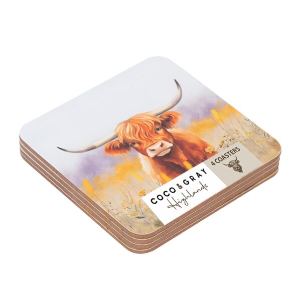 image488605585.jpg Highland Cow Coasters Pack of 4 With Cork Back Home Tableware