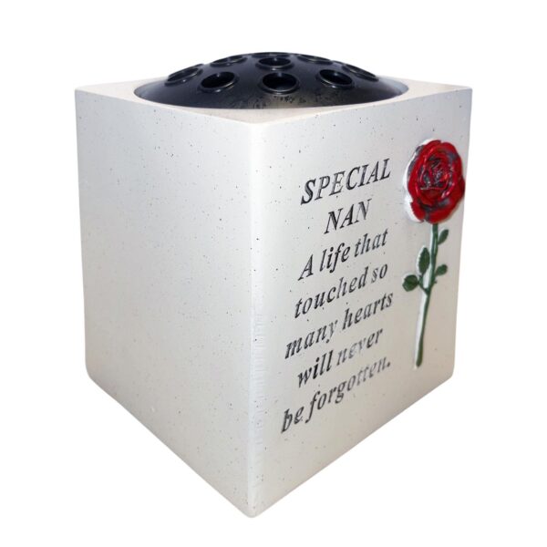 image488617784.jpg Memorial Rose Bowl for Nan Graveside Flower Vase with 3D Red Rose