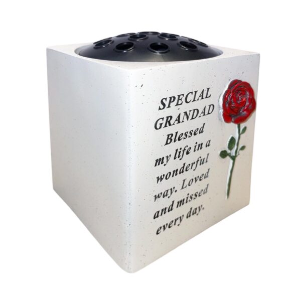 Memorial Rose Bowl for Grandad Graveside Flower Vase with 3D Red Rose