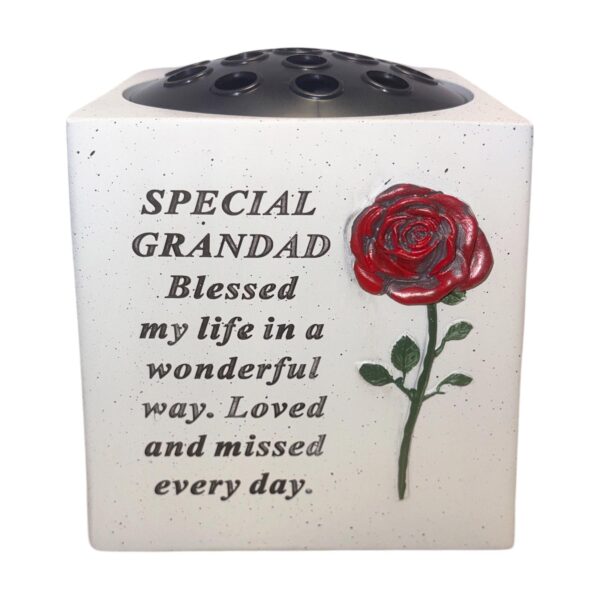 Memorial Rose Bowl for Grandad Graveside Flower Vase with 3D Red Rose