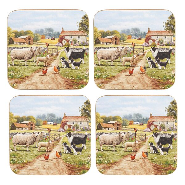 image488714002-1.jpg Collie and Sheep Coasters Set of 4 Corked Backed Tableware