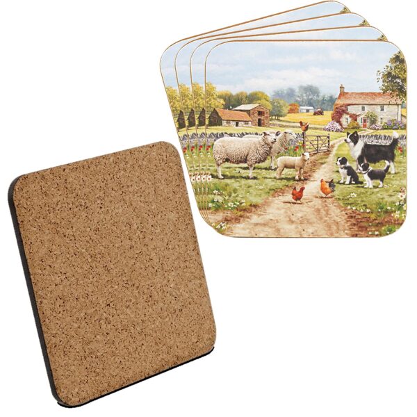 image488714004-1.jpg Collie and Sheep Coasters Set of 4 Corked Backed Tableware