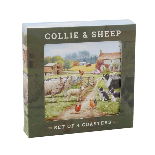 image488714006-1.jpg Collie and Sheep Coasters Set of 4 Corked Backed Tableware