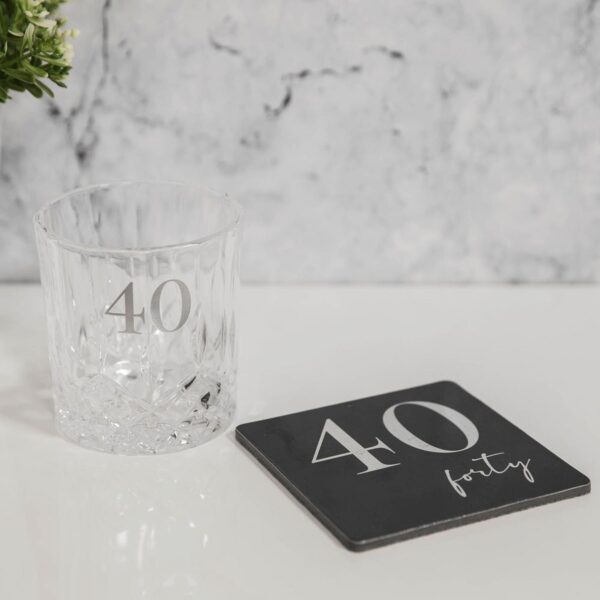 Cut Glass Whisky Tumbler and Coaster Set Gift Box - 40th Birthday