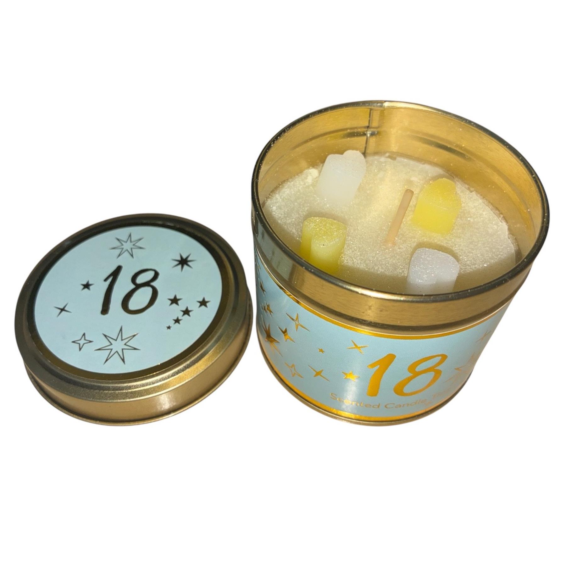 Birthday Cake Scented Candle in Tin with Gold Detail - 18th Birthday Design