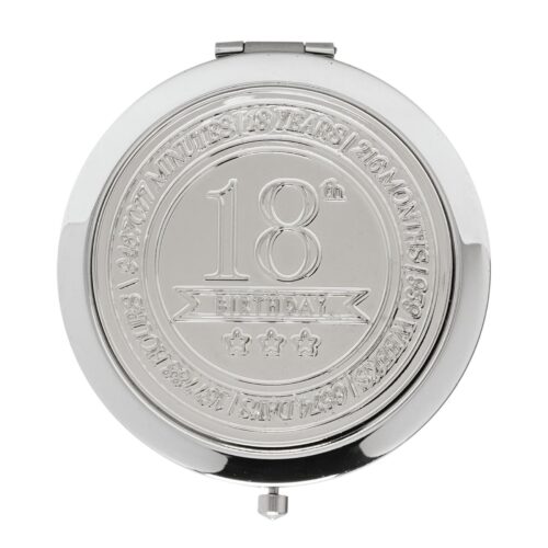 image488994443.jpg 18th Birthday Compact Mirror Polished Silver with Embossed Wording and Magnification