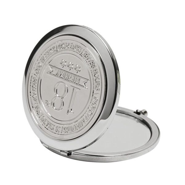 18th Birthday Compact Mirror Polished Silver with Embossed Wording and Magnification