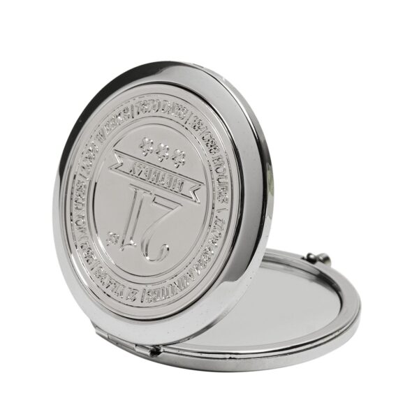 21st Birthday Compact Mirror Polished Silver with Embossed Wording and Magnification