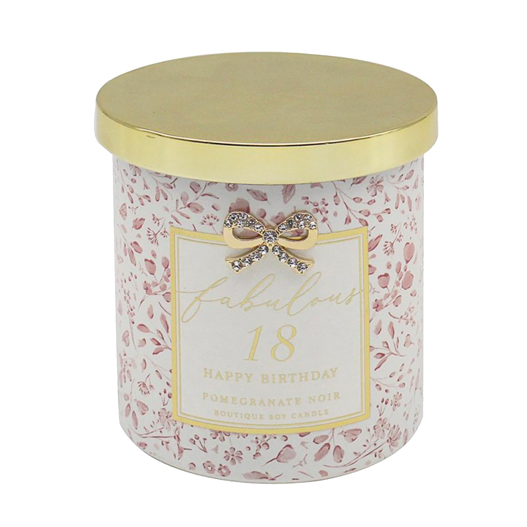 18th Birthday Soy Candle Pomegranate Noir Scented in Glass Jar with Diamante Bow