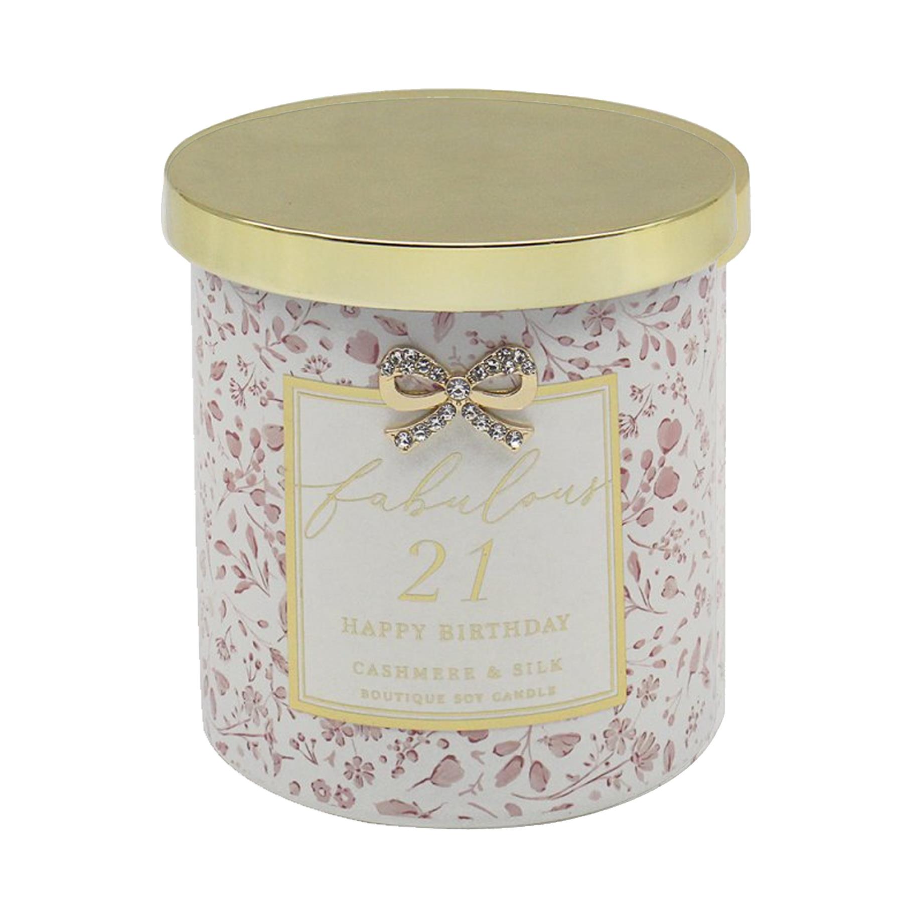 21st Birthday Soy Candle Cashmere and Silk Scented in Glass Jar with Diamante Bow