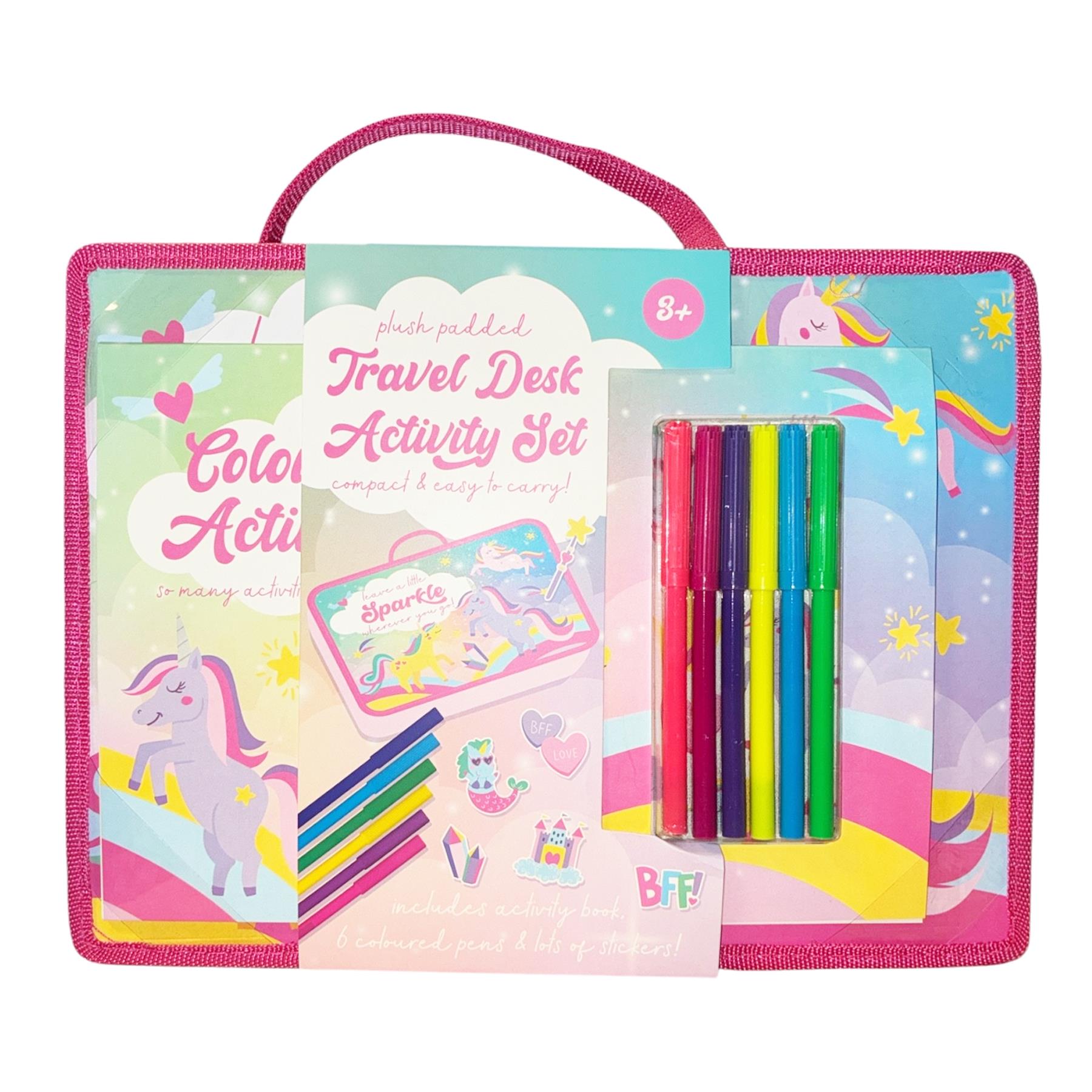 Girls Travel Desk Activity Set Colouring Activity Book, Stickers, Pens and Lap Tray