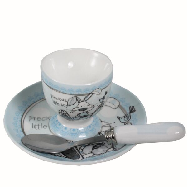 New Baby Ceramic Egg Cup and Spoon Gift Set Little Miracles by Tracey Russell - Boy