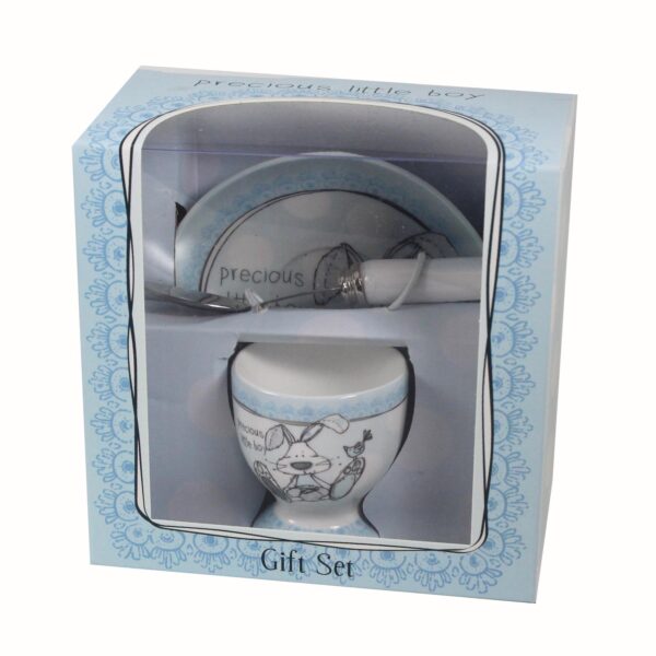 New Baby Ceramic Egg Cup and Spoon Gift Set Little Miracles by Tracey Russell - Boy