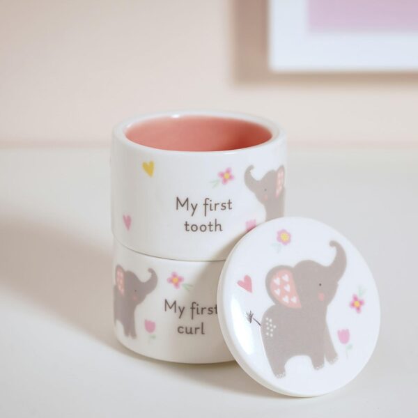 image489178269.jpg Baby First Tooth / Curl Trinket Boxes Stackable Ceramic Pots Elephant - Pink