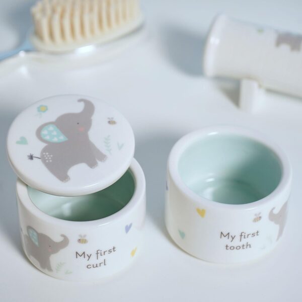 image489180043.jpg Baby First Tooth / Curl Trinket Boxes Stackable Ceramic Pots Elephant - Blue