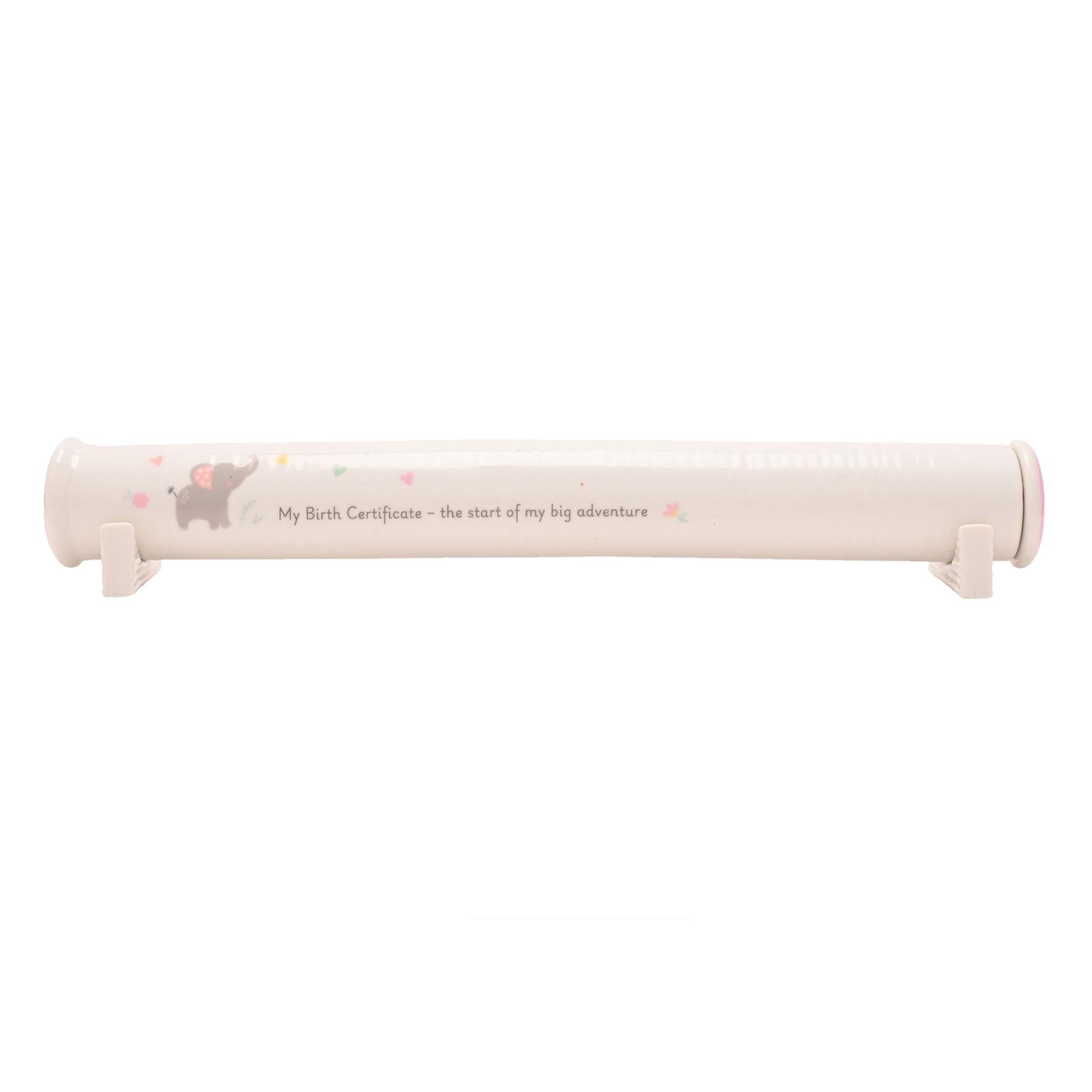 Baby 'My Birth Certificate' Holder on Stand Ceramic Elephant - Pink
