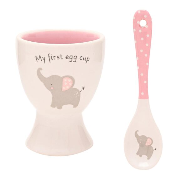 image489208414.jpg New Baby Ceramic Egg Cup and Spoon Gift Set Cute Elephant - Pink