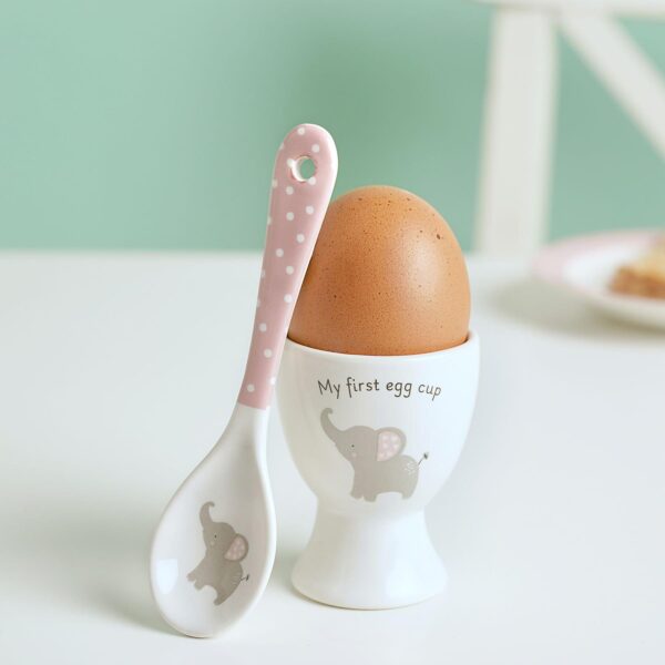 image489208449.jpg New Baby Ceramic Egg Cup and Spoon Gift Set Cute Elephant - Pink