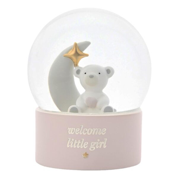 Bambino Teddy Water Globe "Welcome Little Girl" New Born, Christening, Baby Shower