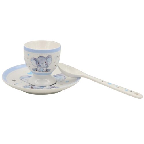 Bird and Ellie Baby Ceramic Egg Cup and Spoon Gift Set - Boy