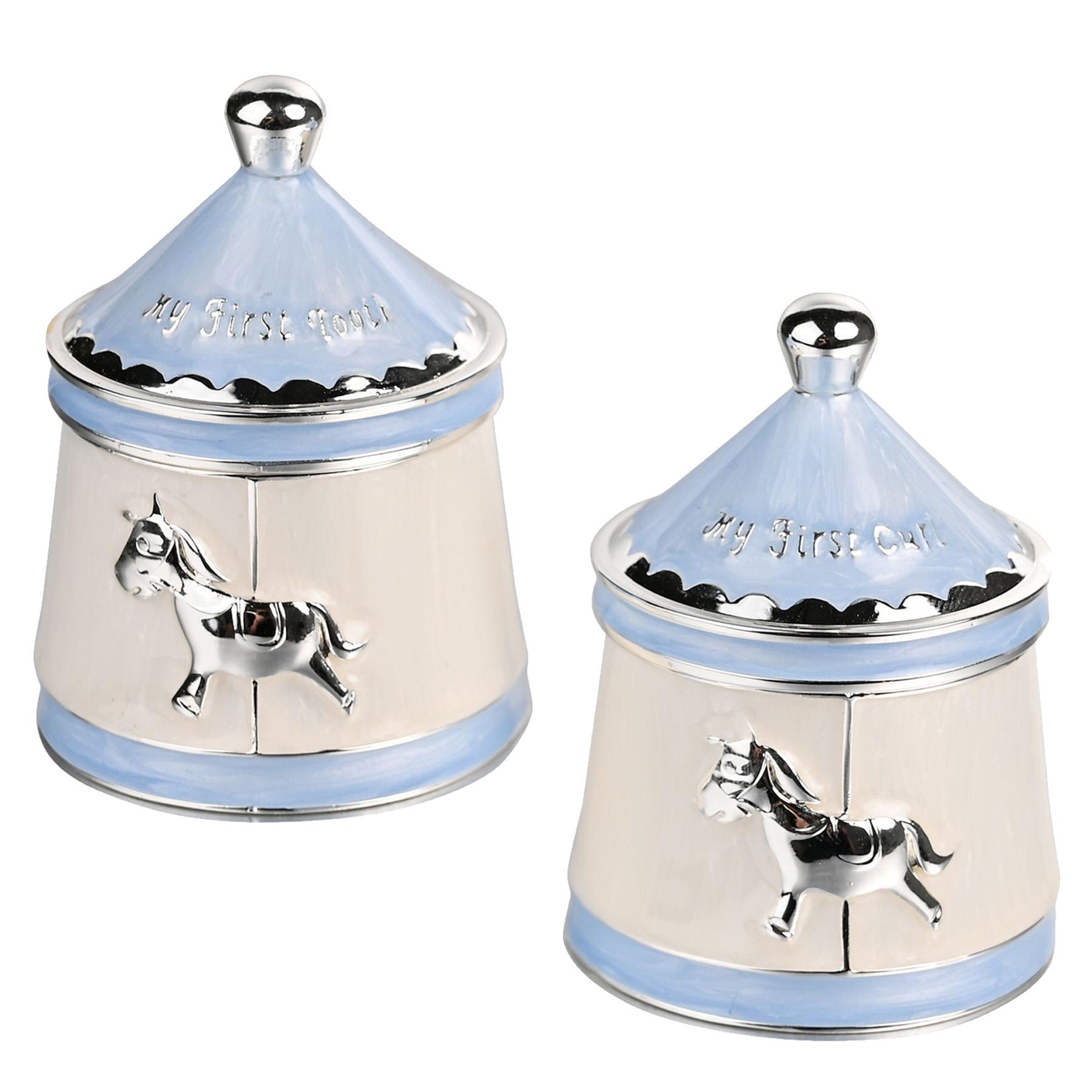 Carousel First Tooth and First Curl Trinket Set by Bambino Blue and Silver Plated