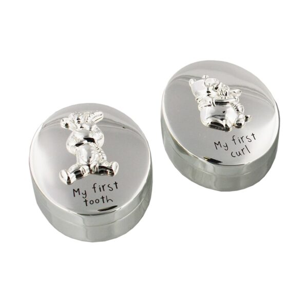 Disney Winnie the Pooh Silver Plated First Tooth and Curl Trinket Set Baby Shower / Christening
