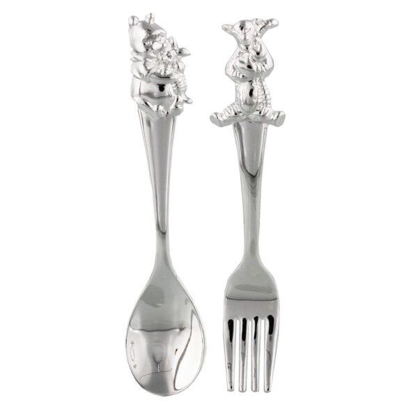 Disney Winnie the Pooh Silver Plated Fork and Spoon Set for Baby Shower / Christening
