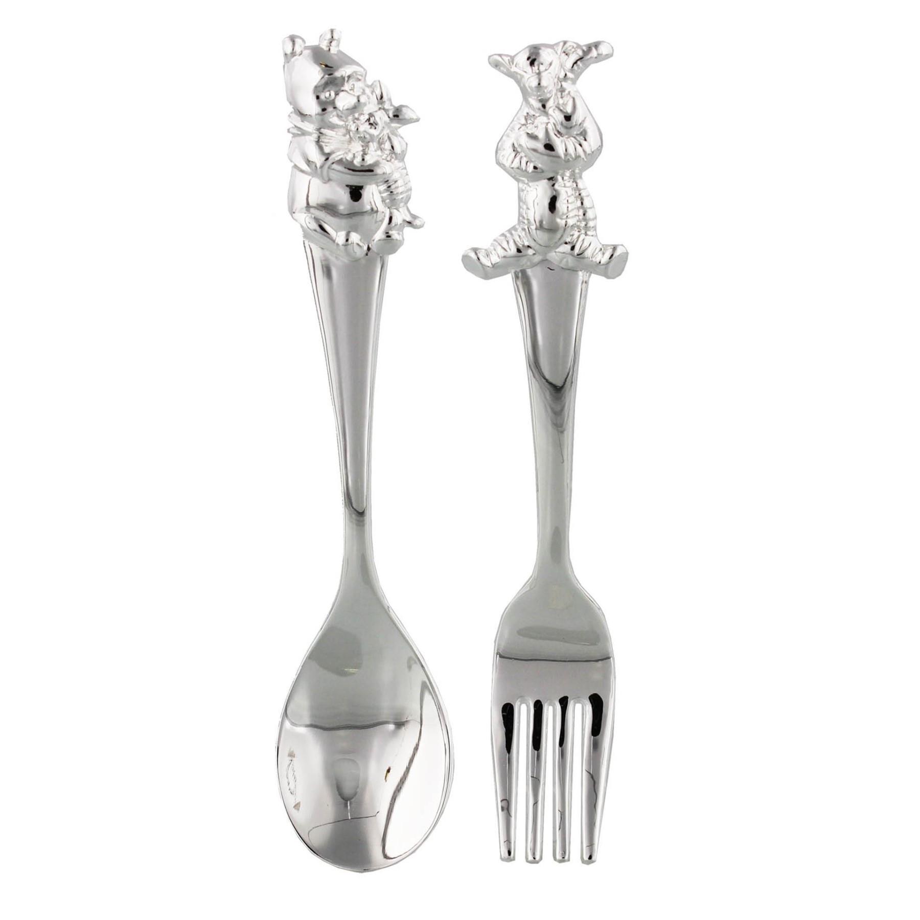 Disney Winnie the Pooh Silver Plated Fork and Spoon Set for Baby Shower / Christening