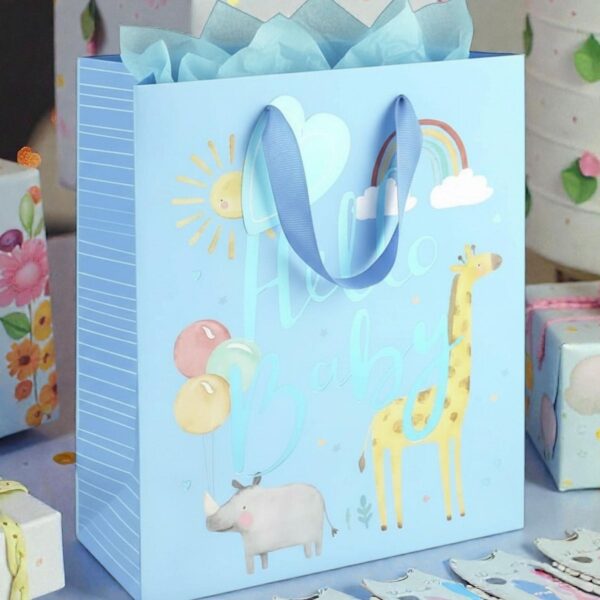 image489316828.jpg New Baby Gift Bag with Tag and Ribbon Handles 100% Recyclable - Blue