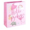 New Baby Gift Bag with Tag and Ribbon Handles 100% Recyclable - Pink