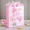 New Baby Gift Bag with Tag and Ribbon Handles 100% Recyclable - Pink