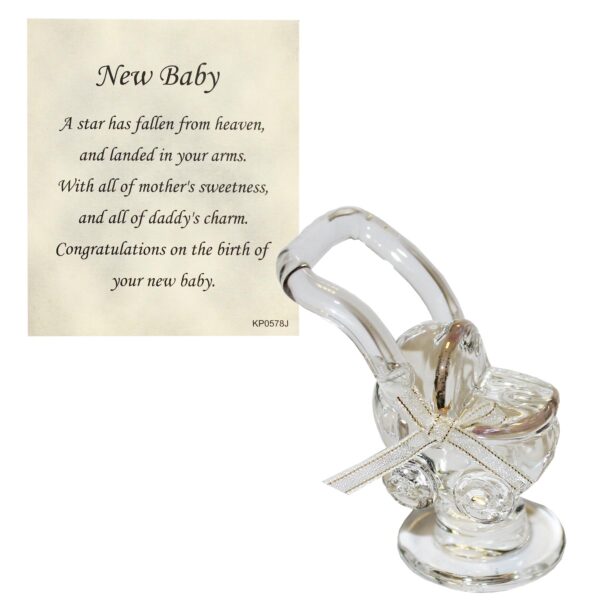 image489325403.jpg New Baby Glass Pram Ornament in Chest with Verse