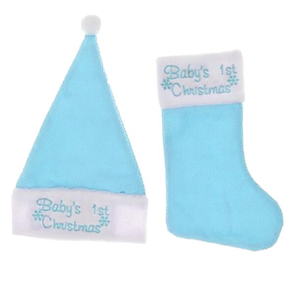 image489349799.jpg Baby's 1st Christmas Stocking and Hat Set - Blue and White
