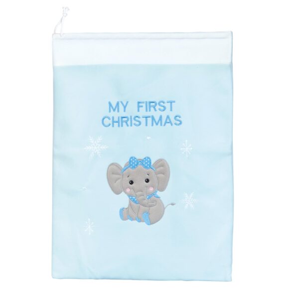 image489354914.jpg Baby's 1st Christmas Sack with Embroidered Snowflake and Elephant - Blue Sack
