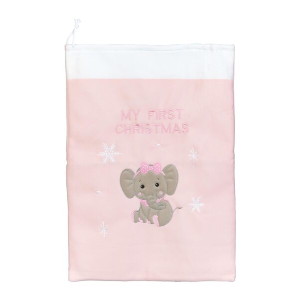 image489356898.jpg Baby's 1st Christmas Sack with Embroidered Snowflake and Elephant - Pink Sack
