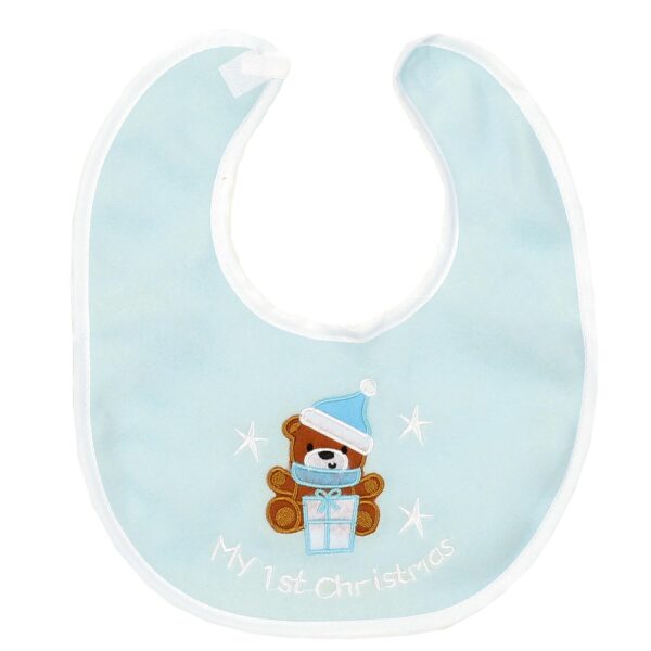 image489367736.jpg My 1st Christmas Baby Bib with Embroidered Bear and Stars - Blue