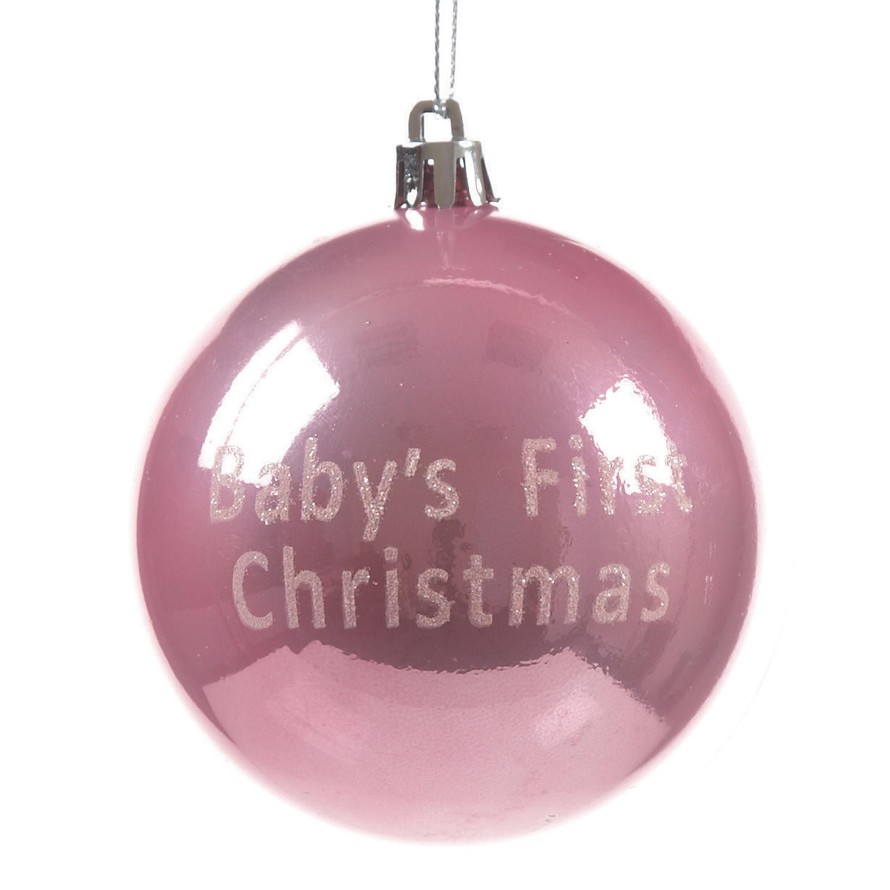 Baby's First Christmas Bauble 80mm Tree Hanging Ornament Decoration - Pink