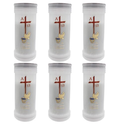 image489429258.jpg On Your Baptism First Light Baptismal Candles Set of 6 White with Image 72Hr Burn Time Each