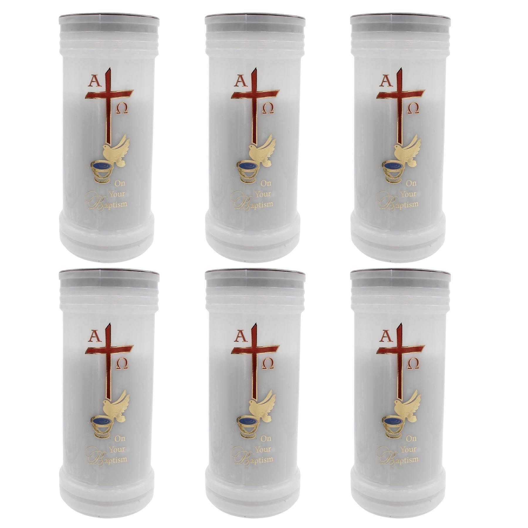 On Your Baptism First Light Baptismal Candles Set of 6 White with Image 72Hr Burn Time Each