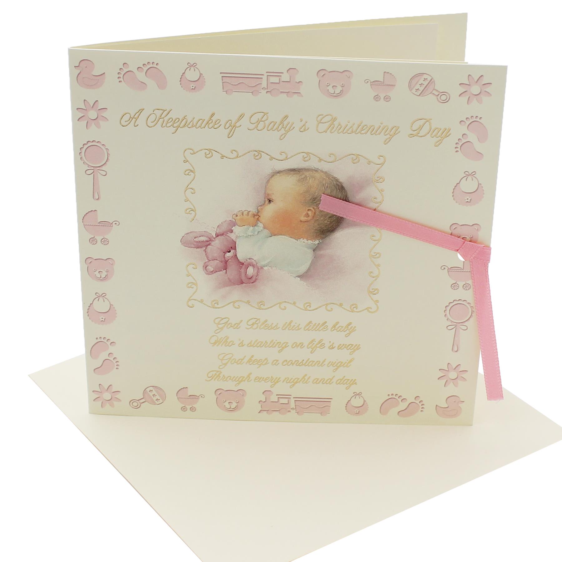 Baby Christening Record Card with Envelope Keepsake Gift 15cm x 15cm - Baby Girl
