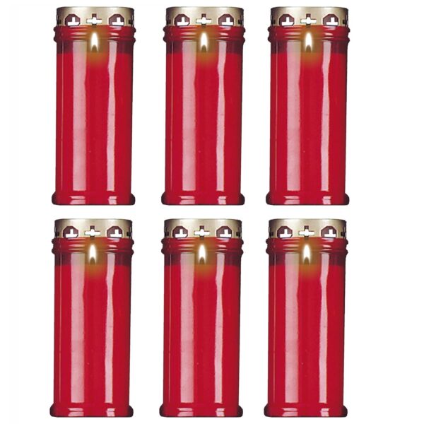 Set of 6 Red 16cm Pillar Candles Outdoor with Windproof Cap 72 Hour Burn Time